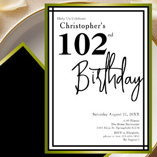 Modern 102nd Birthday Invitation Black Gold