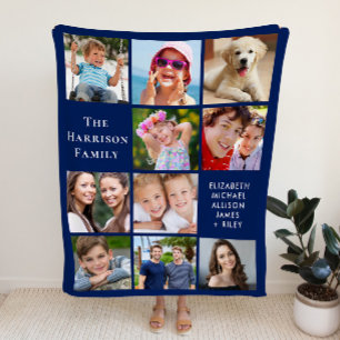 Modern 10 Photo Collage Blue Fleece Blanket