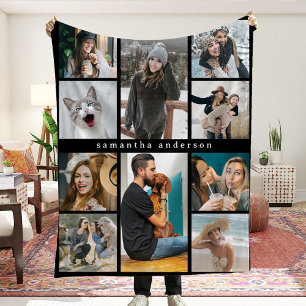 Modern 10 Photo Collage Personalised Keepsake Fleece Blanket