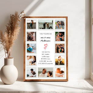 Modern 10th Anniversary Custom Photo Collage Poster