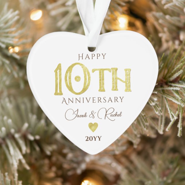 Modern 10th Anniversary Gold Keepsake Wedding Ornament (Tree)