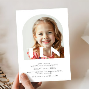 Modern 10th Birthday Elegant Arch Photo Invitation