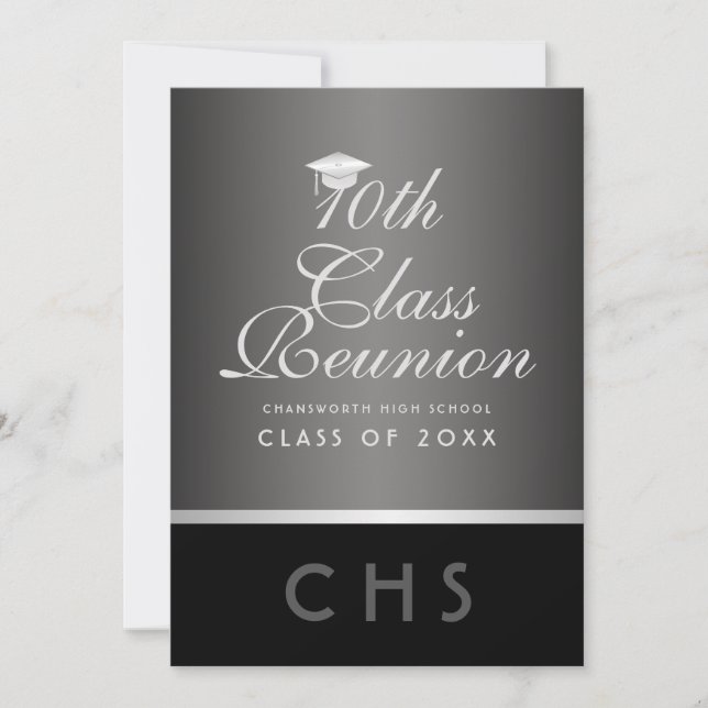 Modern 10th Class Reunion Silver Black Invitation (Front)