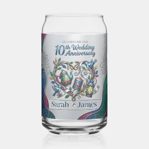 Modern 10th Tin Aluminium Wedding Anniversary Phot Can Glass