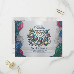 Modern 10th Tin Aluminium Wedding Anniversary Phot Invitation Postcard