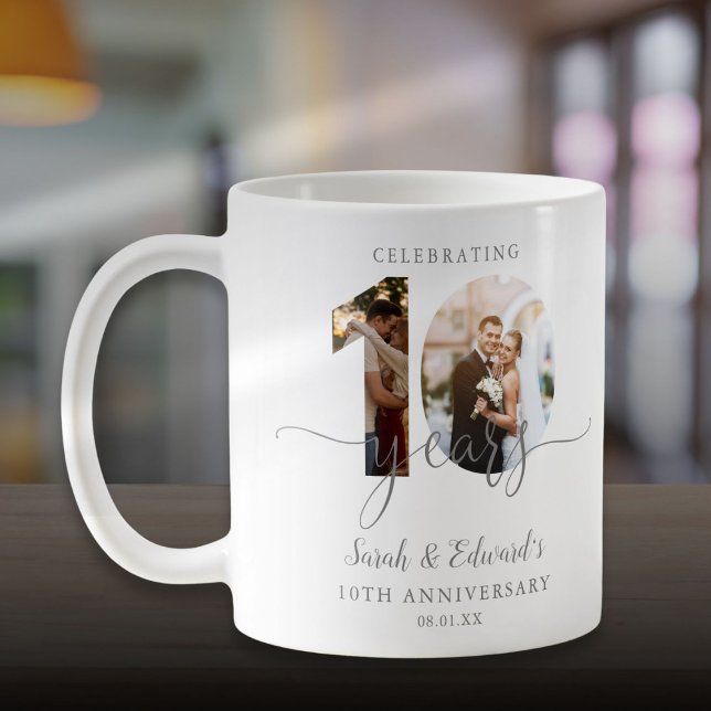 Modern 10th Wedding Anniversary 2 Photo Coffee Mug (Modern 10th Wedding Anniversary 2 Photo Coffee Mug)