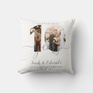 Modern 10th Wedding Anniversary 2 Photo Cushion