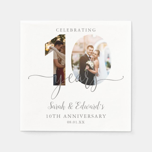Modern 10th Wedding Anniversary 2 Photo Napkin (Front)