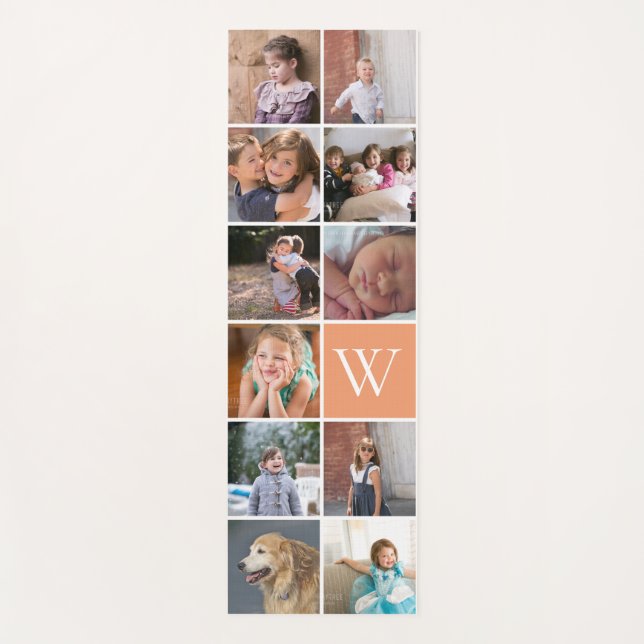 Modern 11 photo collage and monogram peach yoga mat (Front)