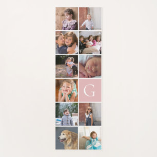 Modern 11 photo collage and monogram pink yoga mat