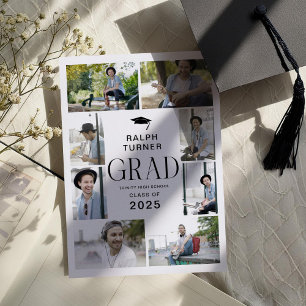Modern 11 Photo Collage GRAD Graduation Announcement