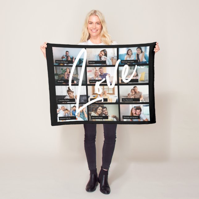 Modern 12 custom photo collage screen LOVE script Fleece Blanket (In Situ)