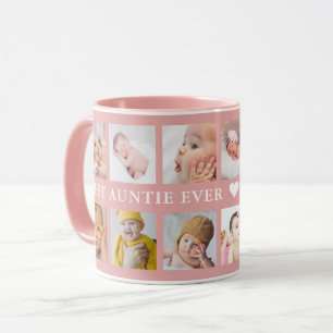 Modern 12 Photo Collage Best Auntie Ever Pink Mug