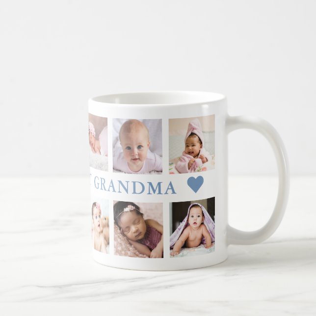 Modern 12 Photo Collage Blue World's Best Grandma  Coffee Mug (Right)