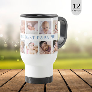 Modern 12 Photo Collage Blue World's Best Papa Travel Mug