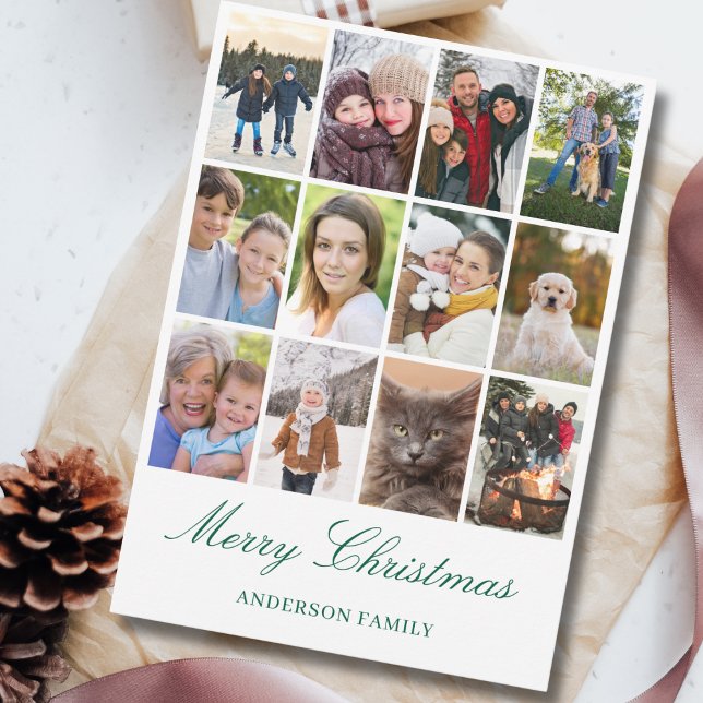 Modern 12 Photo Collage Christmas  Holiday Card (Creator Uploaded)