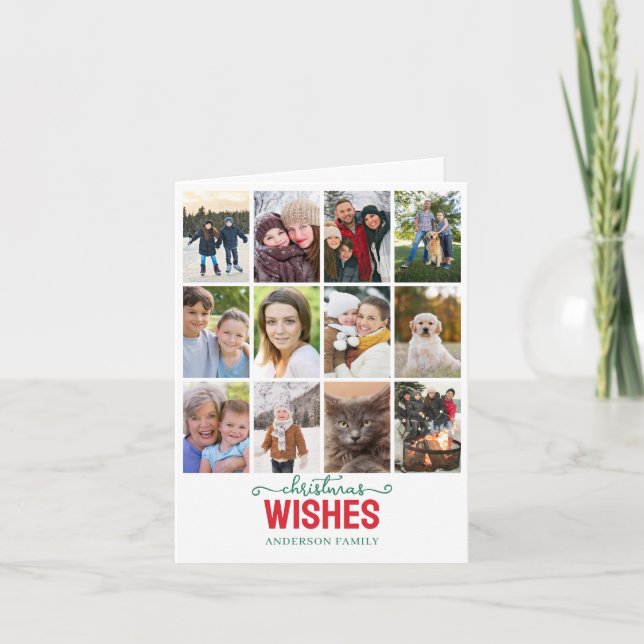 Modern 12 Photo Collage Christmas  Holiday Card (Front)