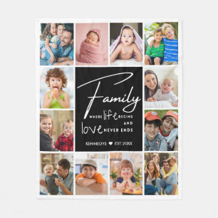 Modern 12 Photo Collage Family Name Quote     Fleece Blanket
