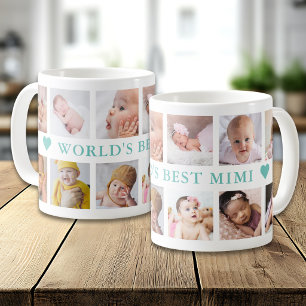Modern 12 Photo Collage Teal World's Best Mimi Coffee Mug