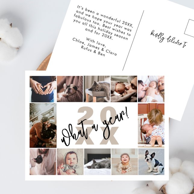 Modern 12 Photo Collage What A Year Holiday Postcard (Creator Uploaded)