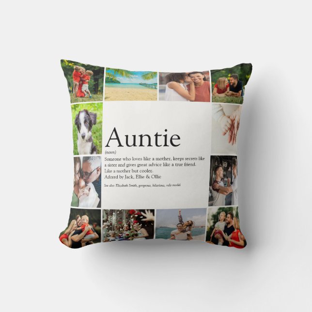Modern 12 Photo Favourite Aunt Auntie Definition Cushion (Front)