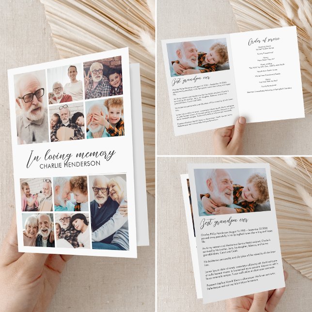 Modern 12-Photo In Loving Memory Folded Funeral Program (Creator Uploaded)