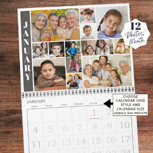Modern 12 Photos Per Month Photo Collage Calendar