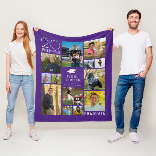 Modern 13 Photo Collage Class Year Custom Colour Fleece Blanket