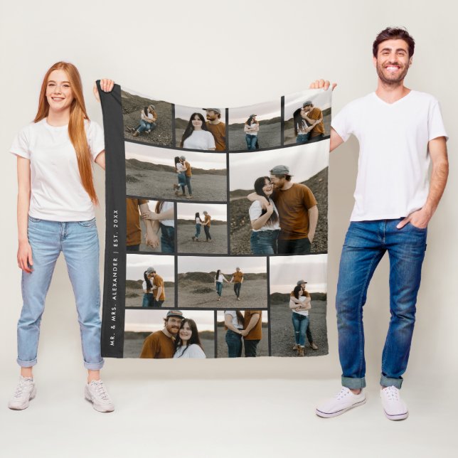 Modern 13 Photo Collage Editable Colour Fleece Blanket (In Situ)