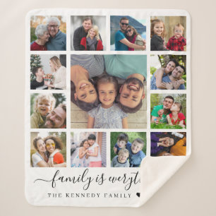 Modern 13 Photo Collage Quote Family Name Sherpa Blanket
