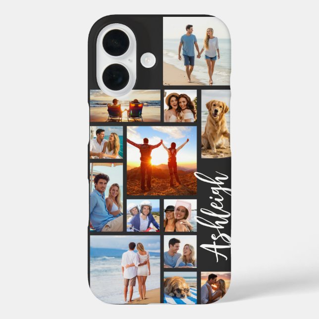 Modern 13 Photo Collage Script Name Your Colour Case-Mate iPhone Case (Back)