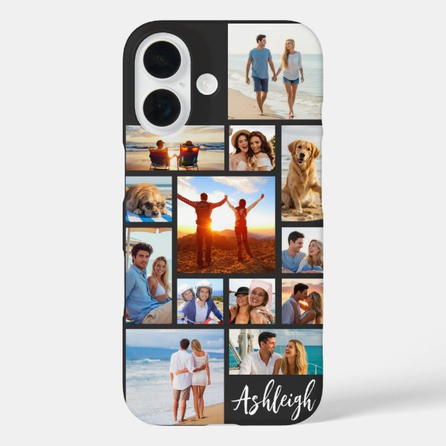 Modern 13 Photo Collage Script Name Your Colours Case-Mate iPhone Case (Back)