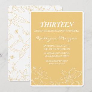 Modern 13th birthday invitations Floral Yellow