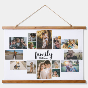 Modern 14 Family Name Photo Collage Wall Tapestry