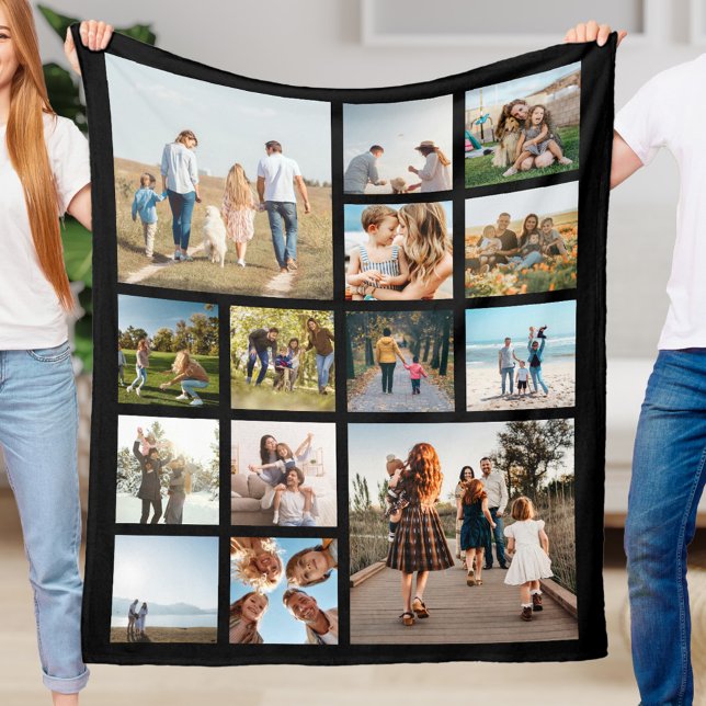 Modern 14 Photo Collage Fleece Blanket (Creator Uploaded)