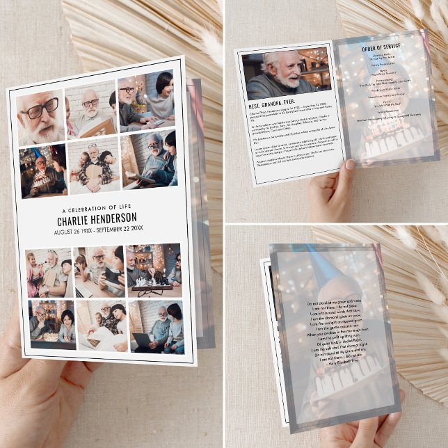 Modern 15-Photo Collage Memorial/Funeral Program (Creator Uploaded)