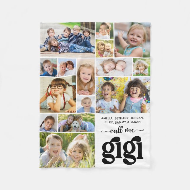 Modern 15 Photo Collage Names Call Me Gigi Fleece Blanket (Front)