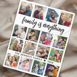 Modern 16 Photo Collage Family Name Quote Fleece Blanket