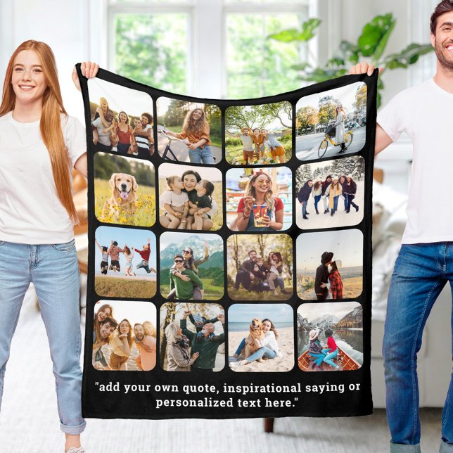 Modern 16 Photo Collage With Quote Fleece Blanket (Creator Uploaded)
