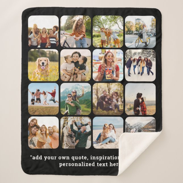 Modern 16 Photo Collage With Quote Sherpa Blanket (Front)