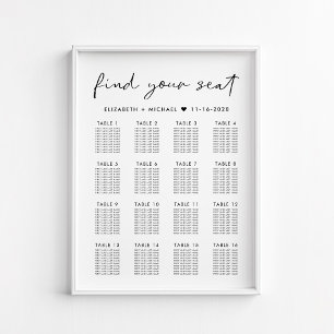 Modern 16 Table Wedding Seating Chart