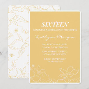 Modern 16th birthday invitations Floral Yellow