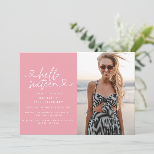 Modern 16th birthday simple stylish elegant script (Standing Front)