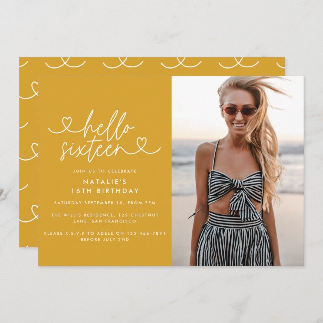 Modern 16th birthday simple stylish elegant script (Front/Back)