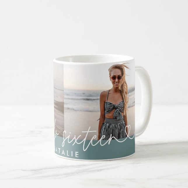 Modern 16th birthday simple stylish elegant script coffee mug (Front Right)