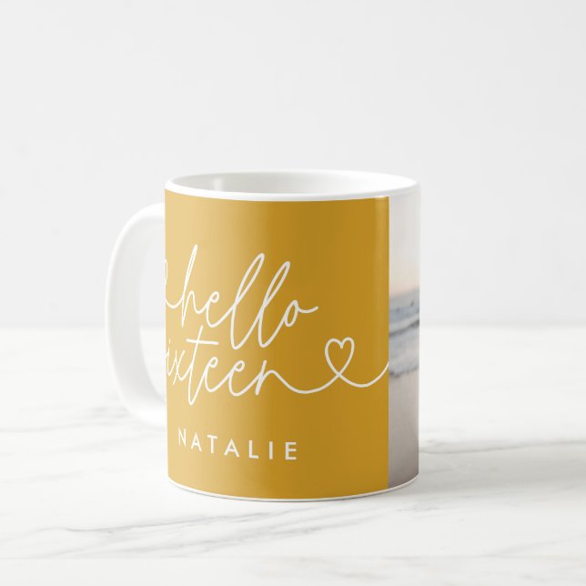 Modern 16th birthday simple stylish elegant script coffee mug (Front Left)