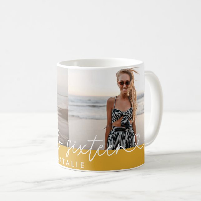 Modern 16th birthday simple stylish elegant script coffee mug (Front Right)