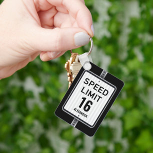 Modern 16th Birthday Speed Limit Sign Key Ring