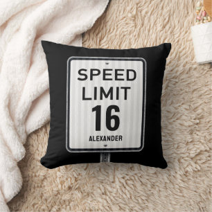 Modern 16th Birthday Speed Sign Cushion