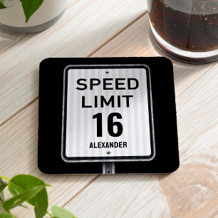Modern 16th Birthday Speed Sign Square Paper Coaster